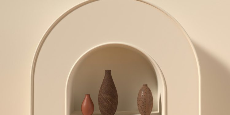 a white shelf with objects on it